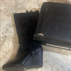 Diva lounge black wedge boots with fringe detail